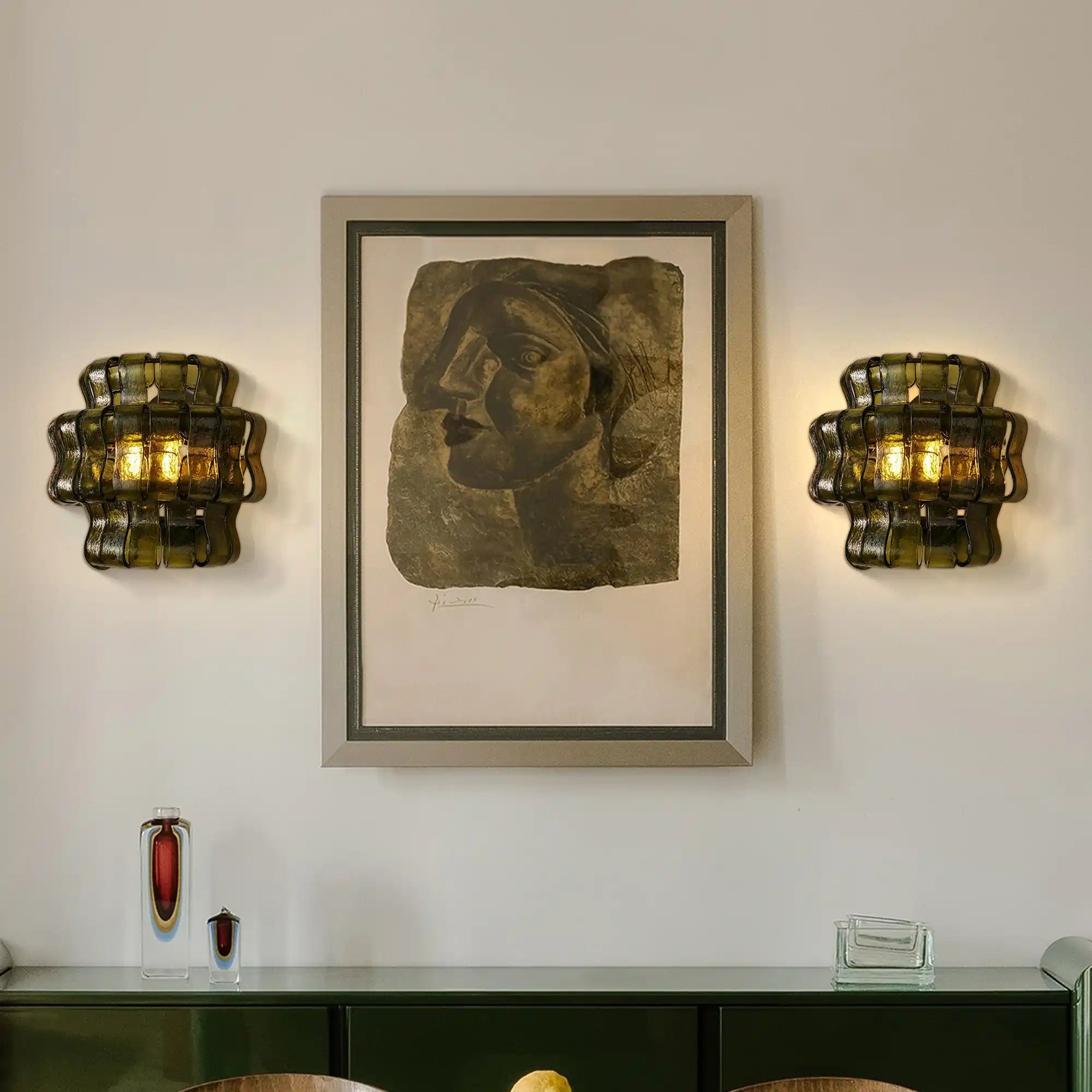 Ghiaccio Glass Wall Sconce - Matte BlackGreenBlushlighting