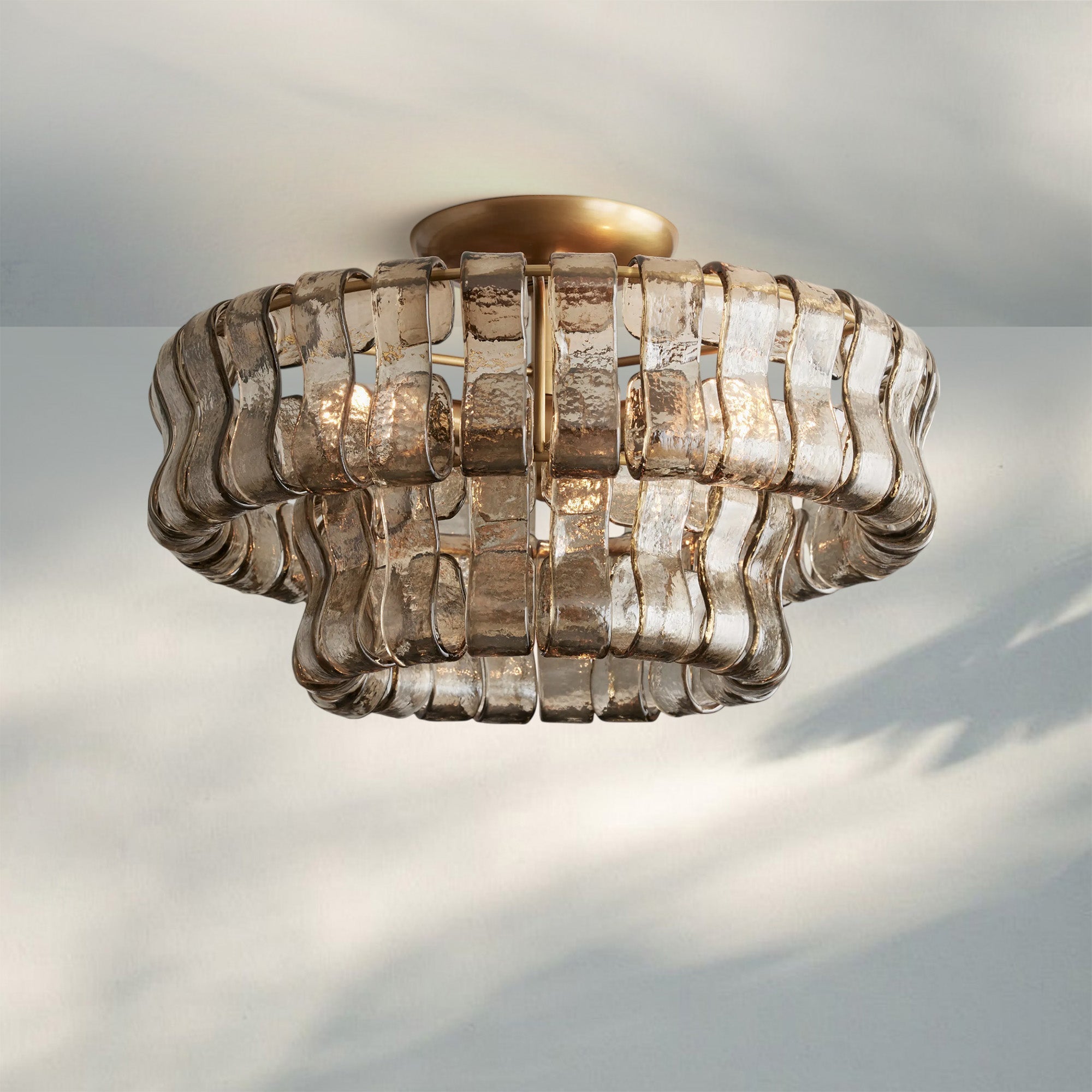 Ghiaccio Modern Glass Flushmount - Antique BrassSmokeBlushlighting