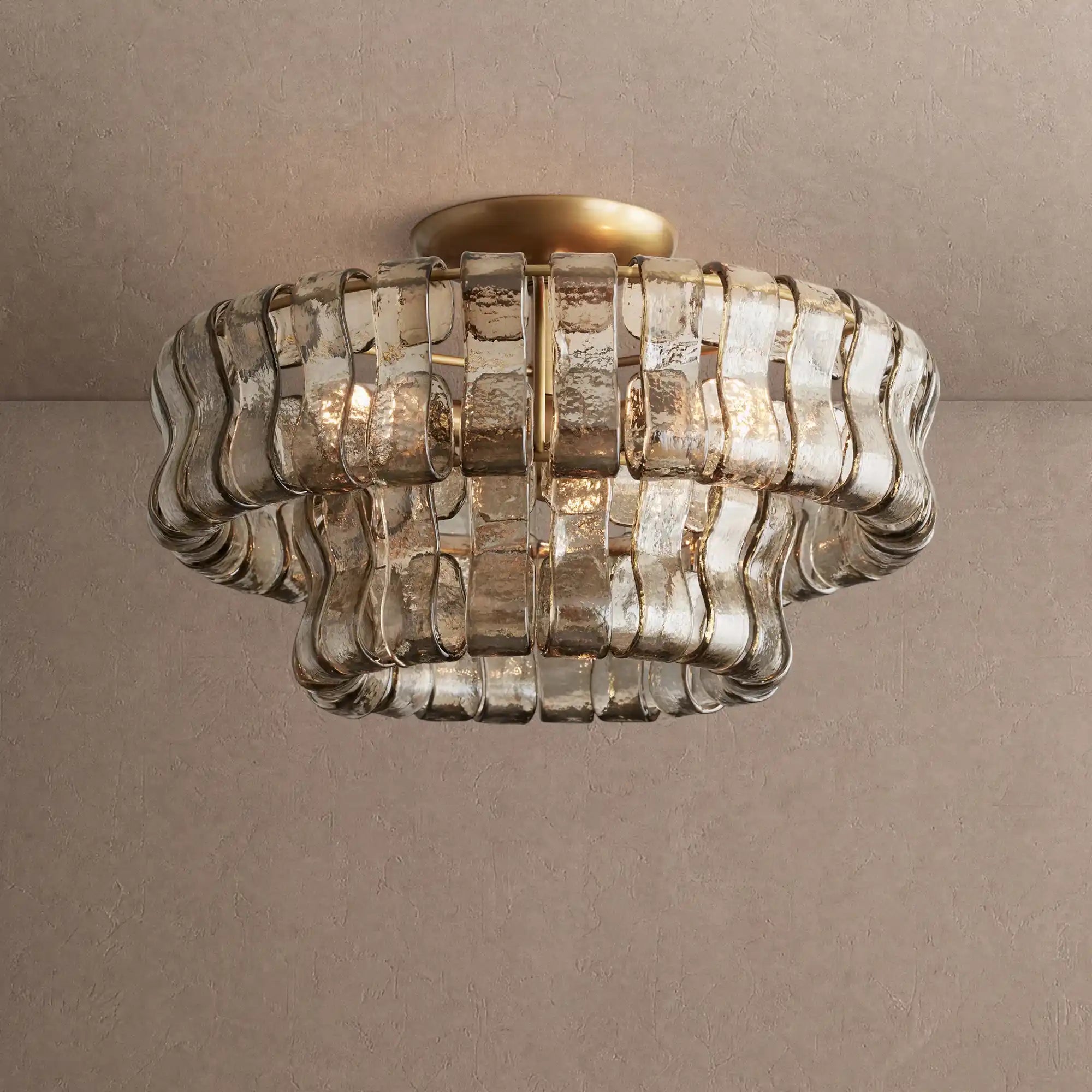 Ghiaccio Modern Glass Flushmount - Antique BrassSmokeBlushlighting