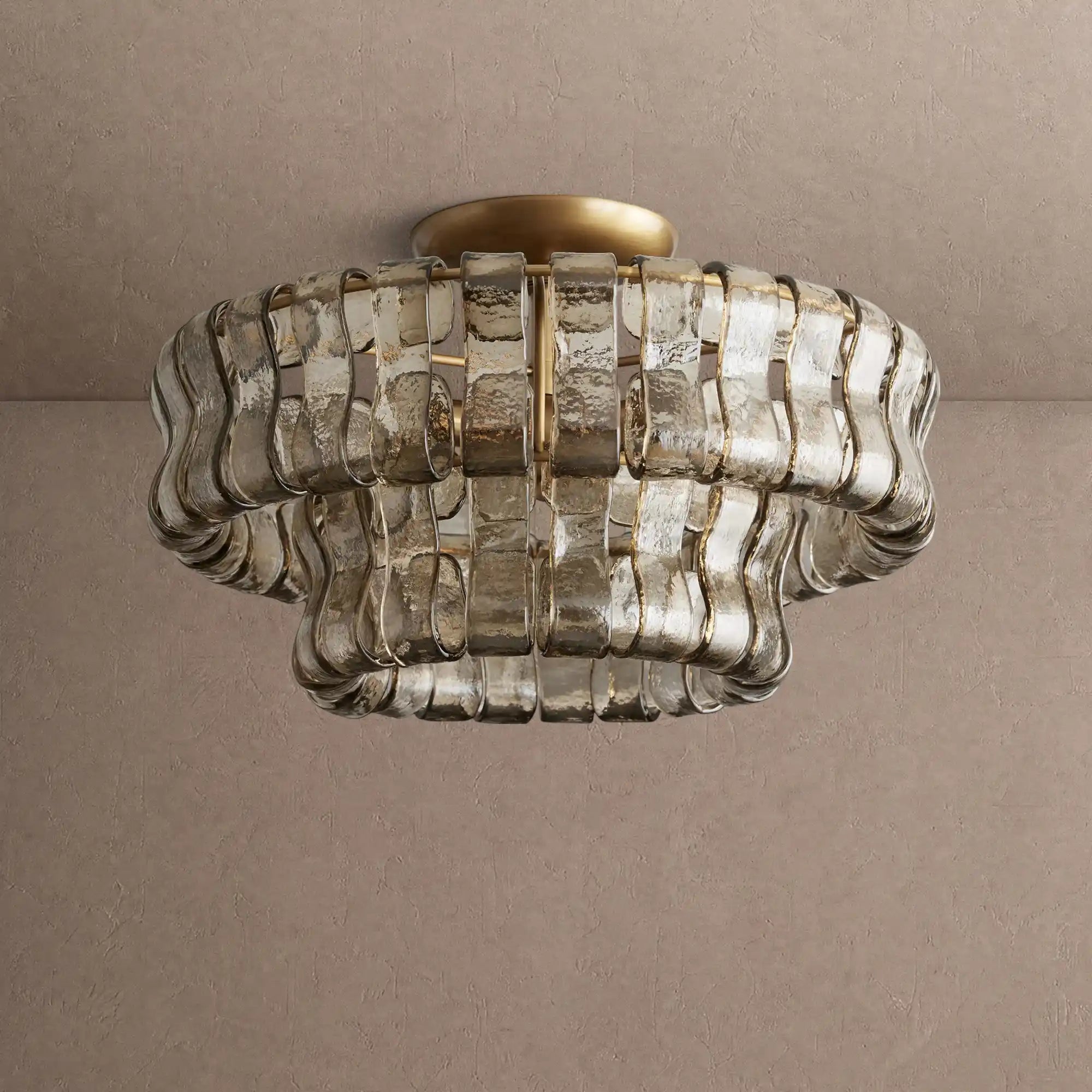 Ghiaccio Modern Glass Flushmount - Antique BrassSmokeBlushlighting