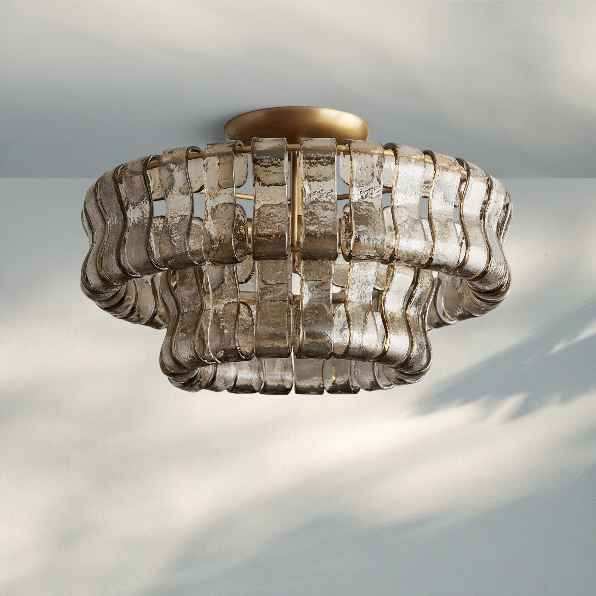 Ghiaccio Modern Glass Flushmount - Antique BrassSmokeBlushlighting