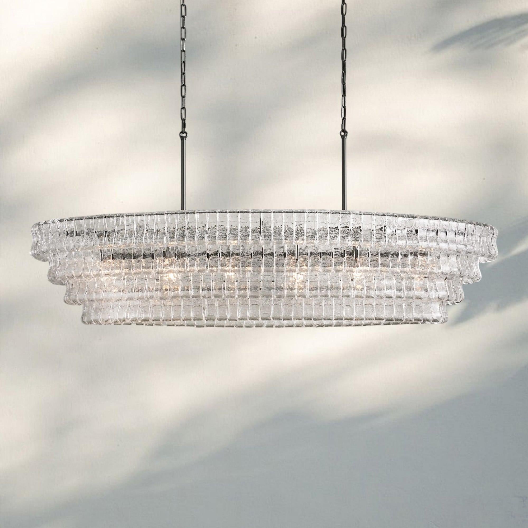 Ghiacio Glass Oval Chandelier 54''65''-Matte Black-Clear-65"