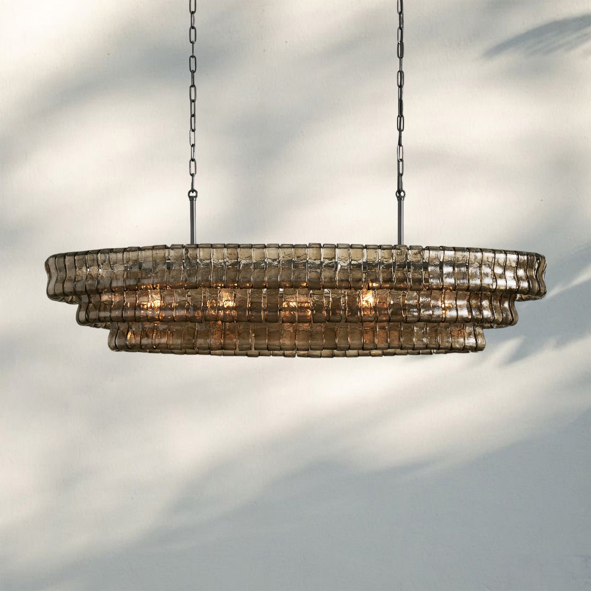 Ghiacio Glass Oval Chandelier 54''65''-Matte Black-Smoke-54"