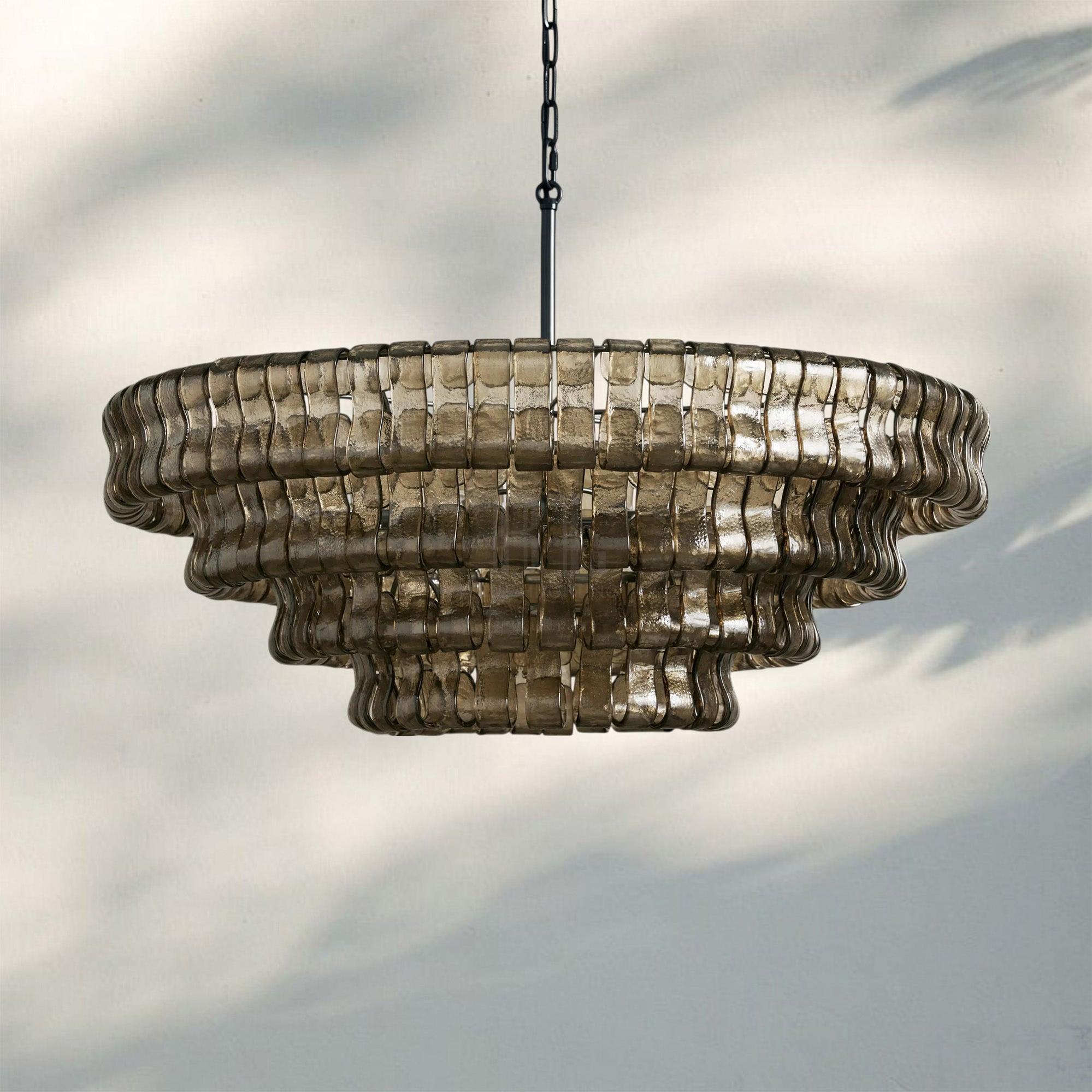 Ghiacio Glass Round Chandelier 24" 36" 48" 60"-4-Tier 36"-Bronze-Smoke