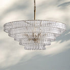 Ghiacio Glass Round Chandelier 24" 36" 48" 60"-5-Tier 48"-Brass-Clear