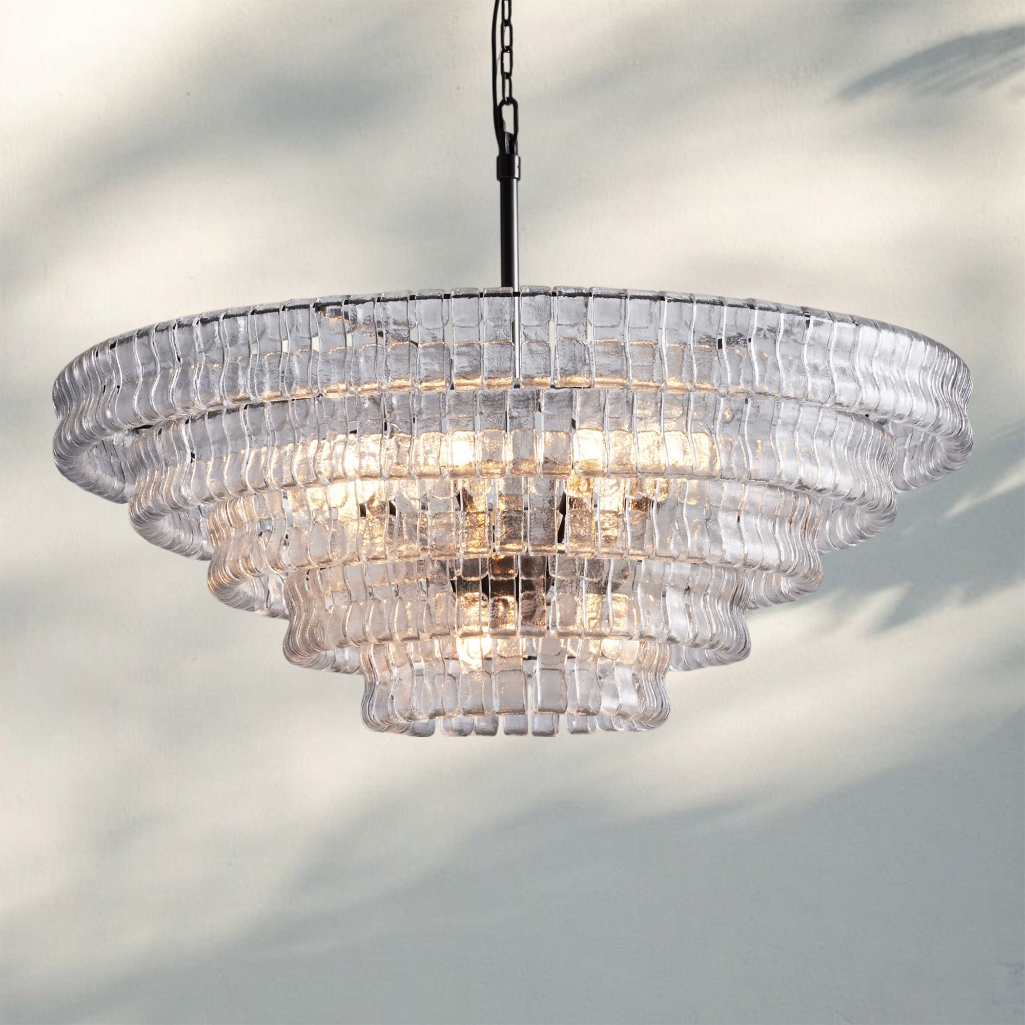 Ghiacio Glass Round Chandelier 24" 36" 48" 60"-5-Tier 48"-Bronze-Clear