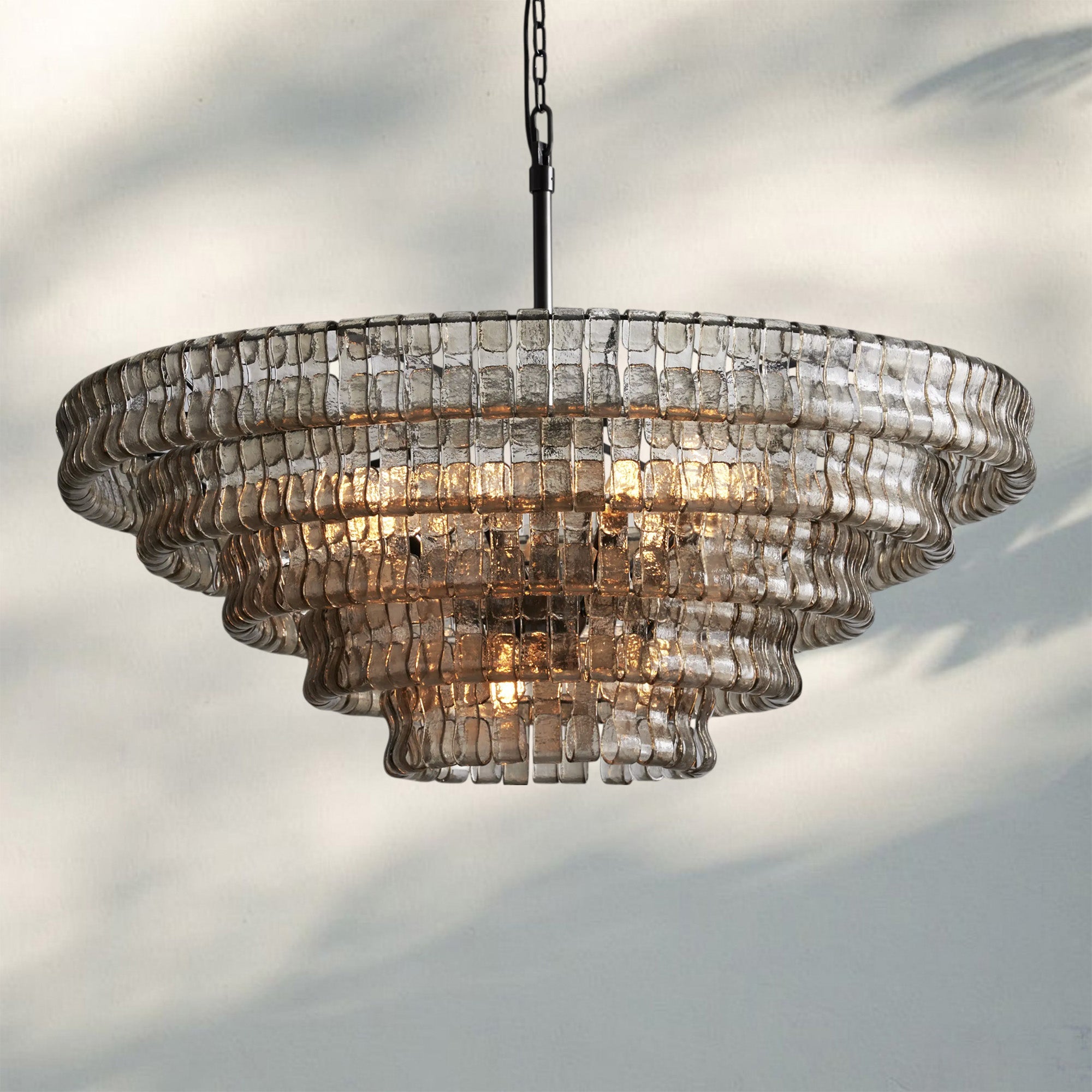 Ghiacio Glass Round Chandelier 24" 36" 48" 60"-5-Tier 48"-Bronze-Smoke