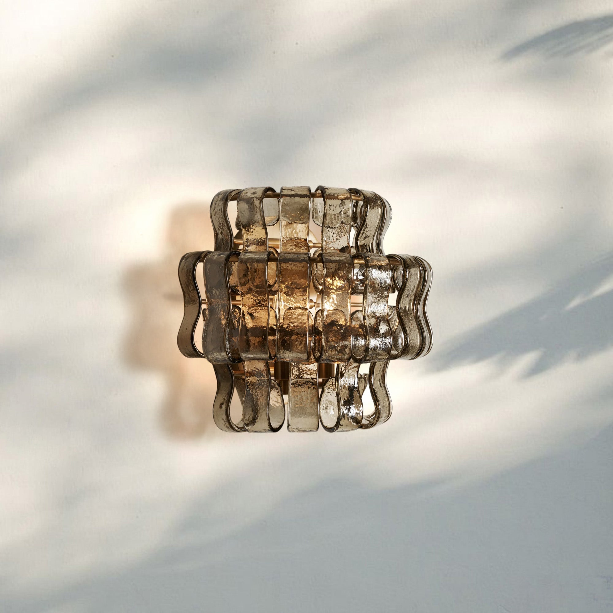 Ghiacio Glass Wall Sconce-Antique Brass-Smoke-