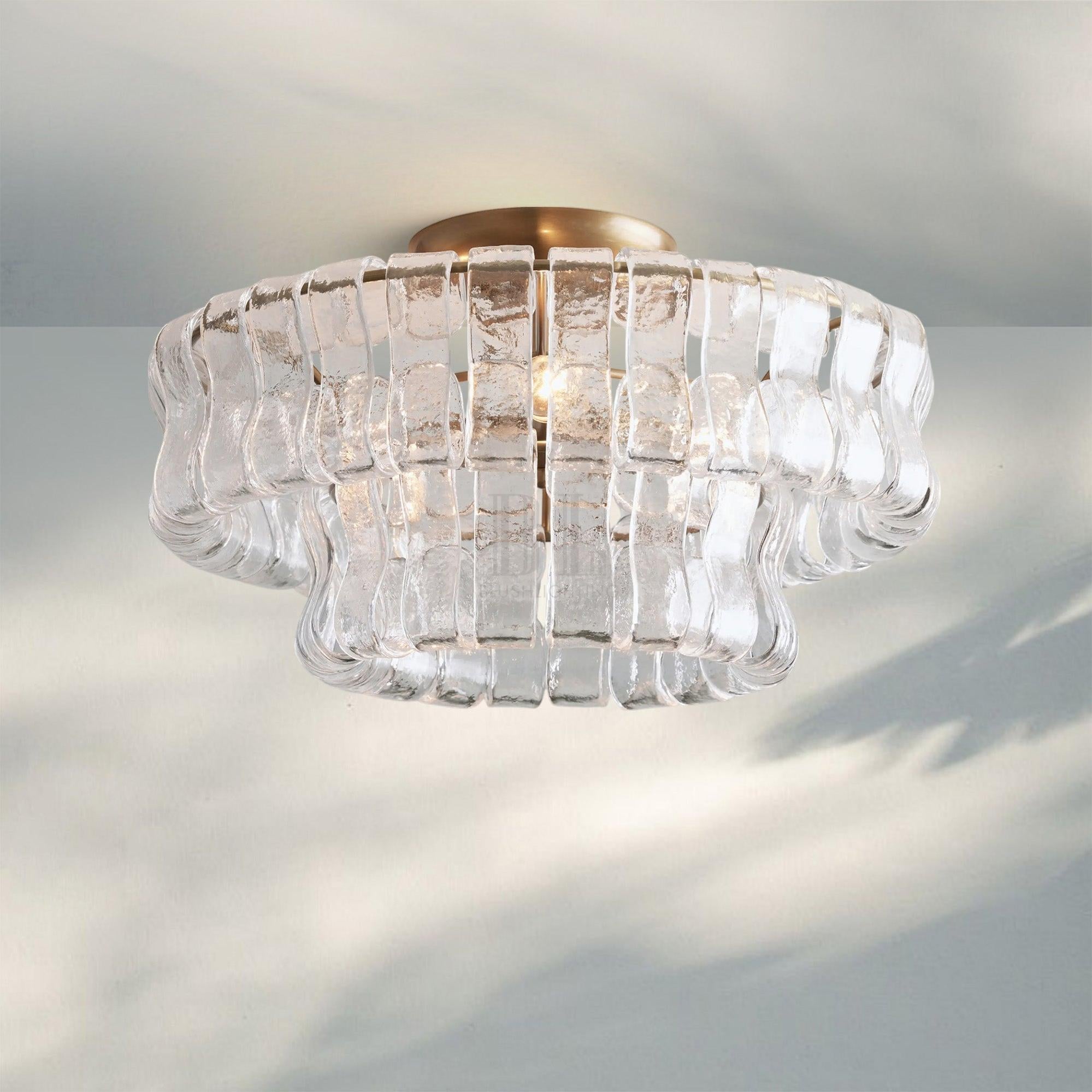 Ghiacio Modern Glass Flushmount-Antique Brass-Clear-