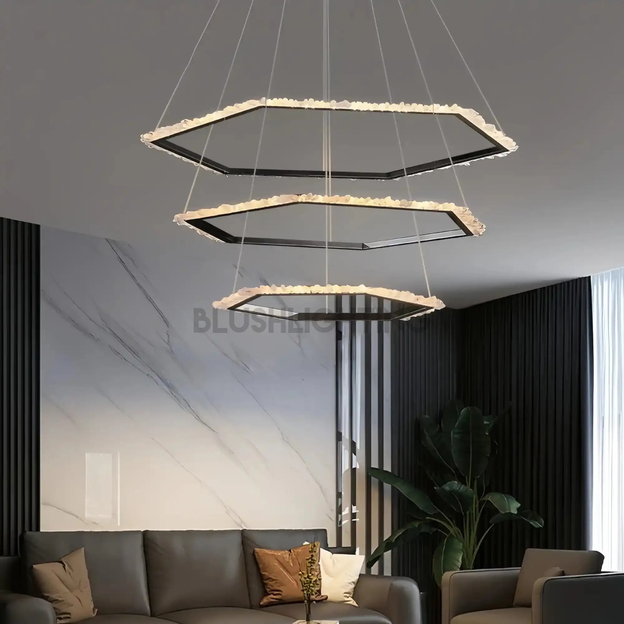 Gina Hexagonal Rock Crystal Black Ring Chandelier - Style CBlushlighting