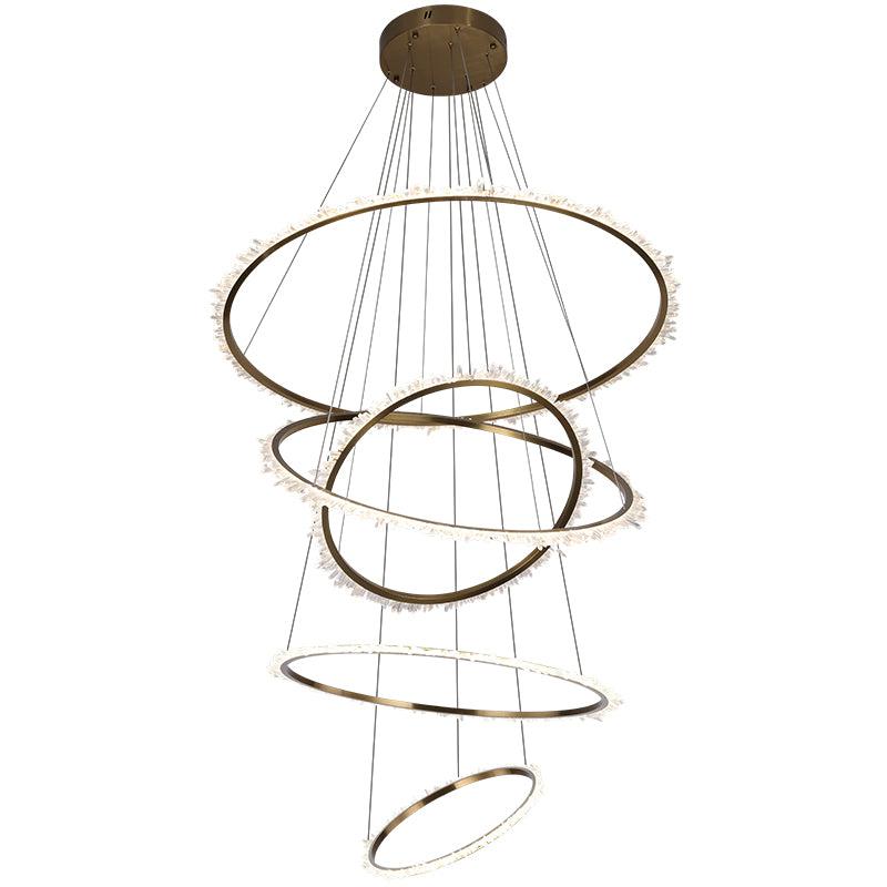 Gina Rock Crystal Multi Rings Chandelier For Staircase - 5 Rings: 15.7"D + 23.6"D + 31.5"D + 47.2"D + 59"DBlushlighting