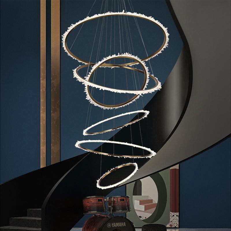 Gina Rock Crystal Multi Rings Chandelier For Staircase - 6 Rings: 15.7"D + 23.6"D + 31.5"D + 39.4"D + 47.2"D + 59"DBlushlighting