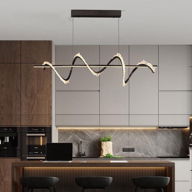 Gina Spiral Rock Crystal Chandelier,Linear Dining Room Chandelier - 39.4" L x 7.9" HBlushlighting