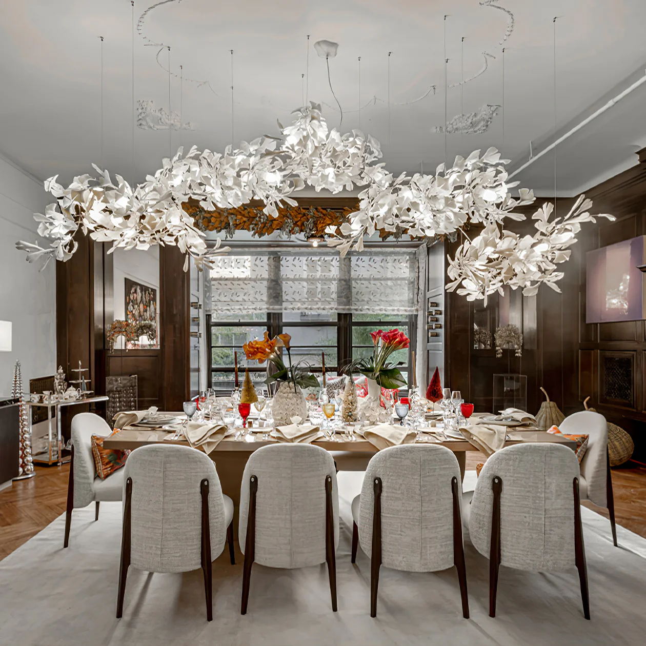 Gingko Leaves Chandelier - L 196.8″ x W 31.5″ x H 59.1″White & GoldBlushlighting