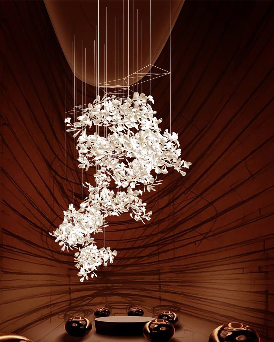 Gingko Leaves Chandelier - L 196.8″ x W 31.5″ x H 59.1″White & GoldBlushlighting