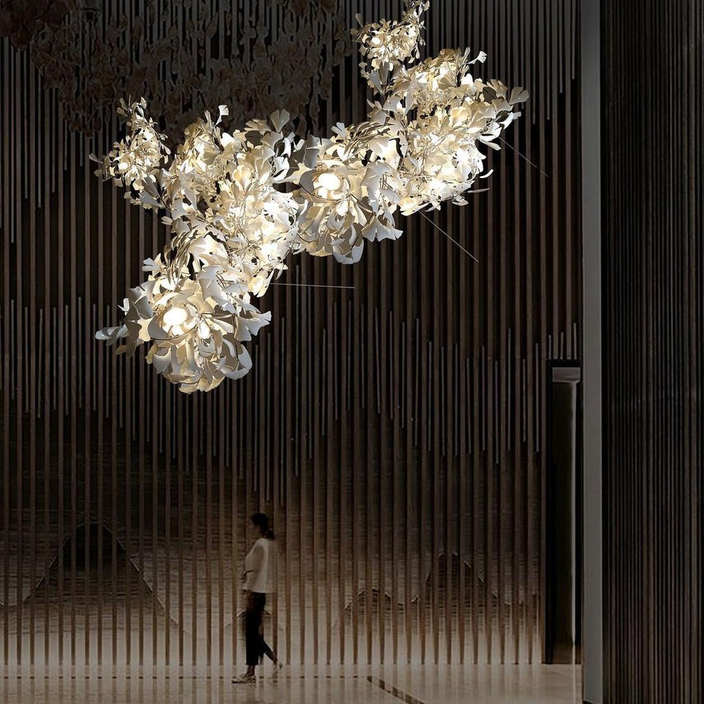 Gingko Leaves Chandelier - L 196.8″ x W 31.5″ x H 59.1″White & GoldBlushlighting