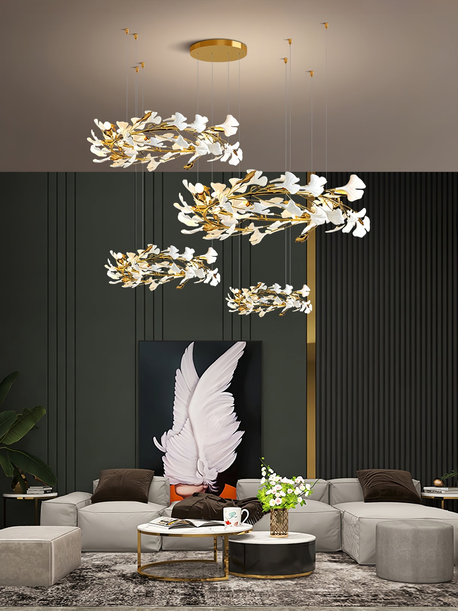 Gingko Leaves Chandelier - Support Customized DrawingsWhite & GoldBlushlighting