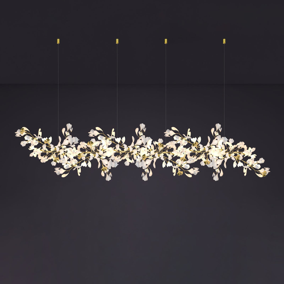 Gingko Leaves Chandelier - L 196.8″ x W 31.5″ x H 59.1″White & GoldBlushlighting