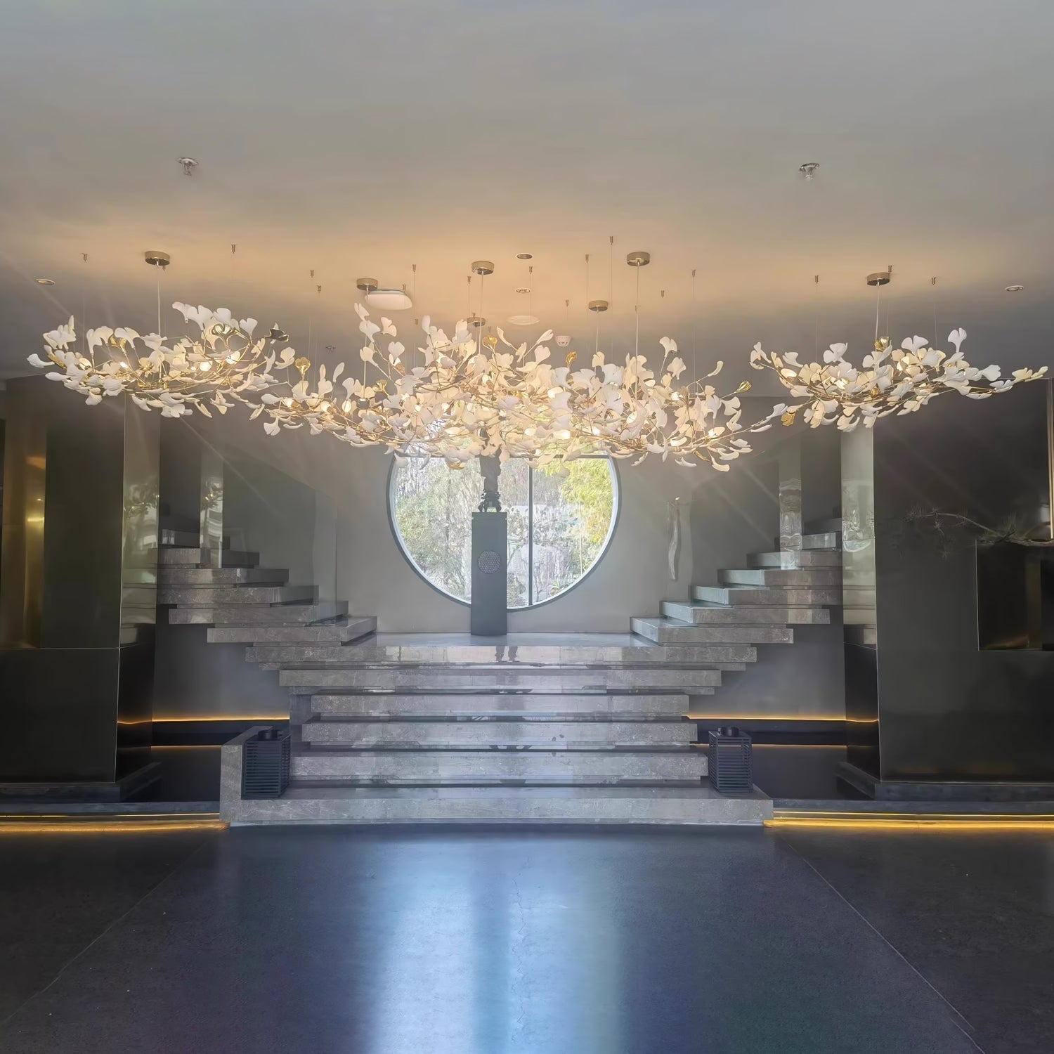 Gingko Leaves Chandelier - L 196.8″ x W 31.5″ x H 59.1″White & GoldBlushlighting