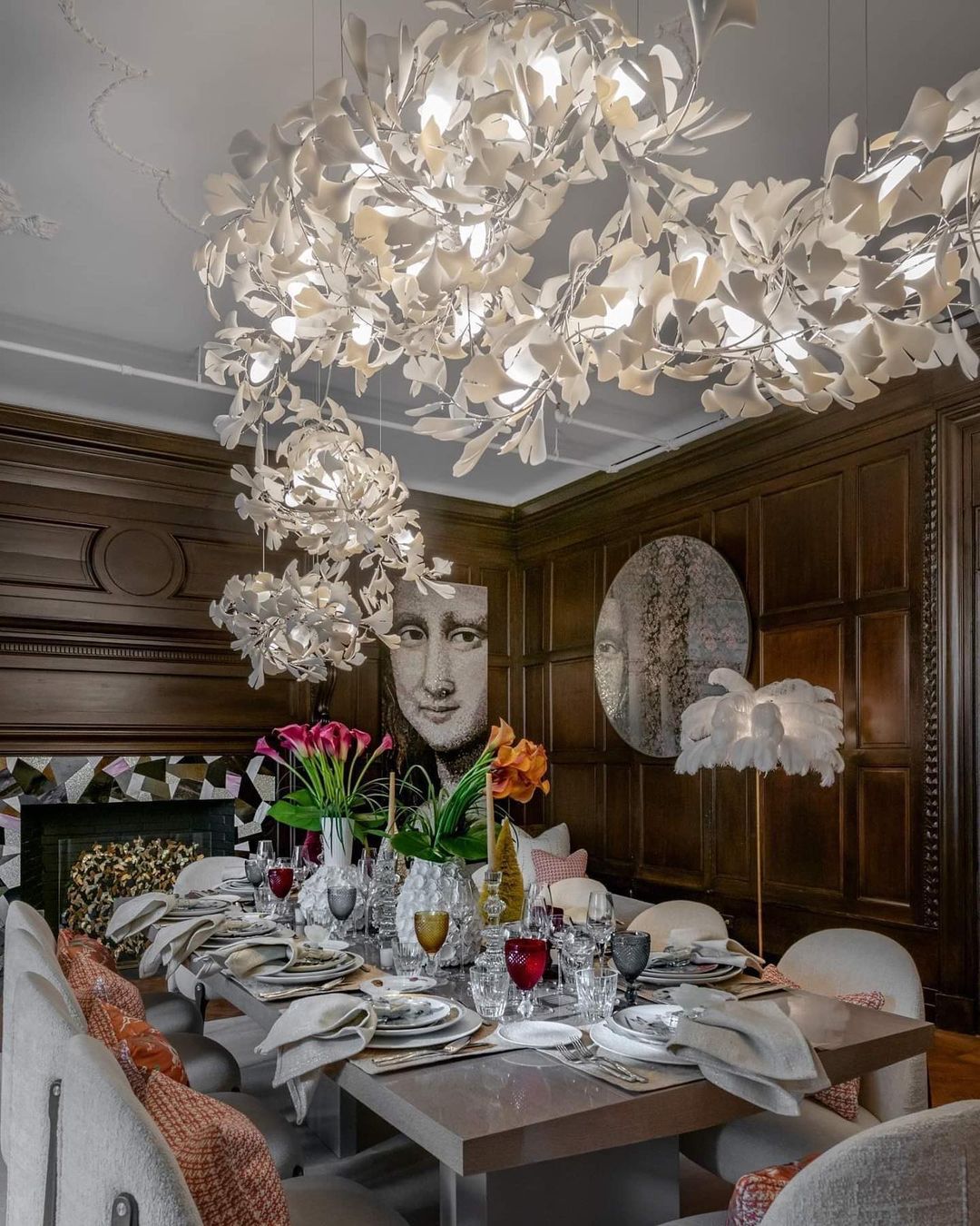 Gingko Leaves Chandelier - L 196.8″ x W 31.5″ x H 59.1″White & GoldBlushlighting