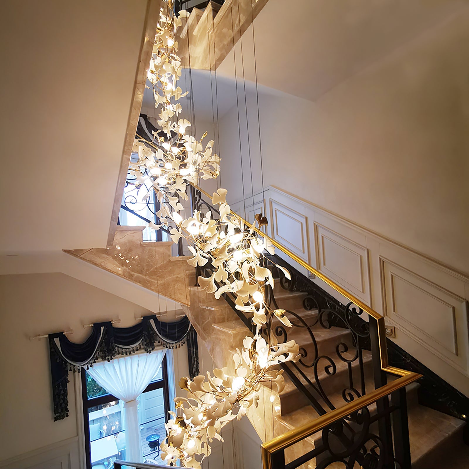 Gingko Leaves Chandelier - L 196.8″ x W 31.5″ x H 59.1″White & GoldBlushlighting