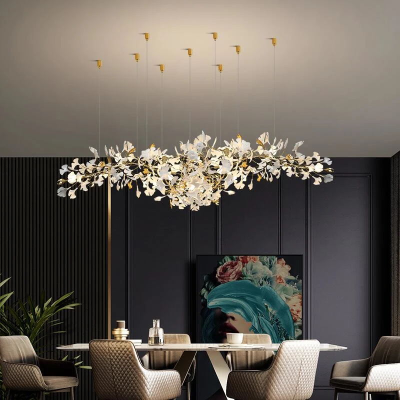 Gingko Leaves Chandelier - L 196.8″ x W 31.5″ x H 59.1″White & GoldBlushlighting