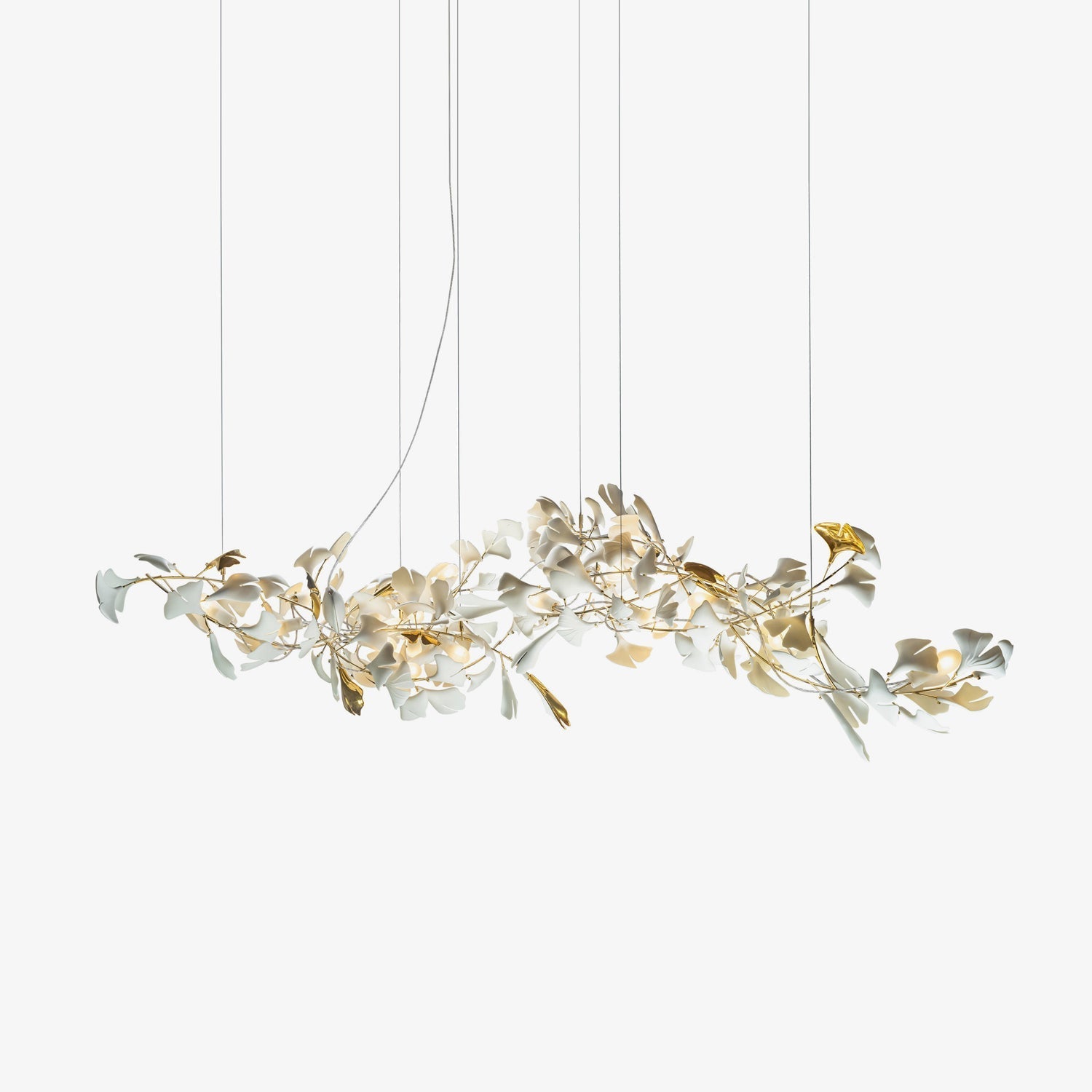 Gingko Leaves Chandelier - L 196.8″ x W 31.5″ x H 59.1″White & GoldBlushlighting