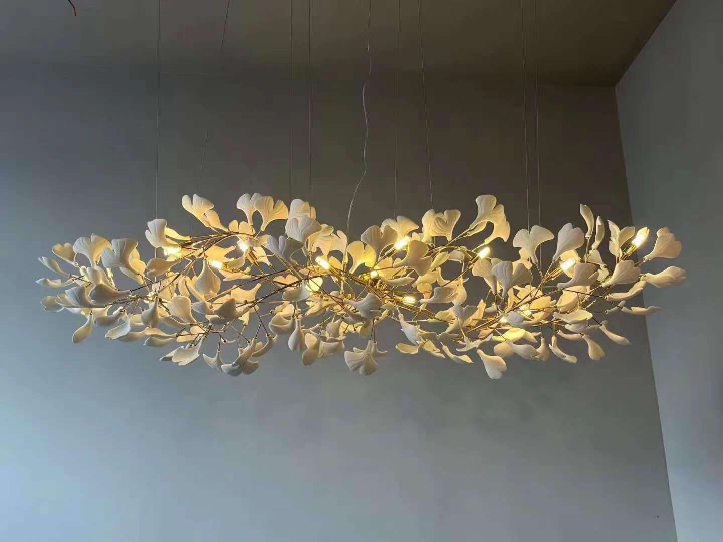 Gingko Leaves Chandelier - L 196.8″ x W 31.5″ x H 59.1″White & GoldBlushlighting