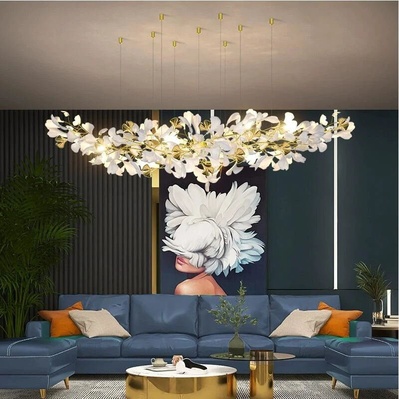 Gingko Leaves Chandelier - L 196.8″ x W 31.5″ x H 59.1″White & GoldBlushlighting