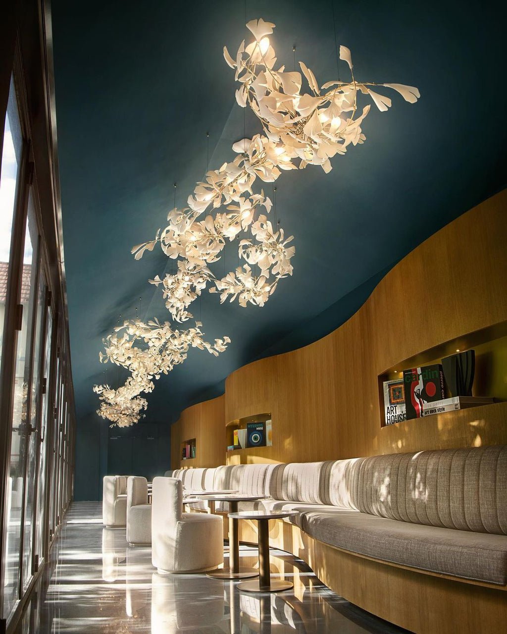 Gingko Leaves Chandelier - L 196.8″ x W 31.5″ x H 59.1″White & GoldBlushlighting