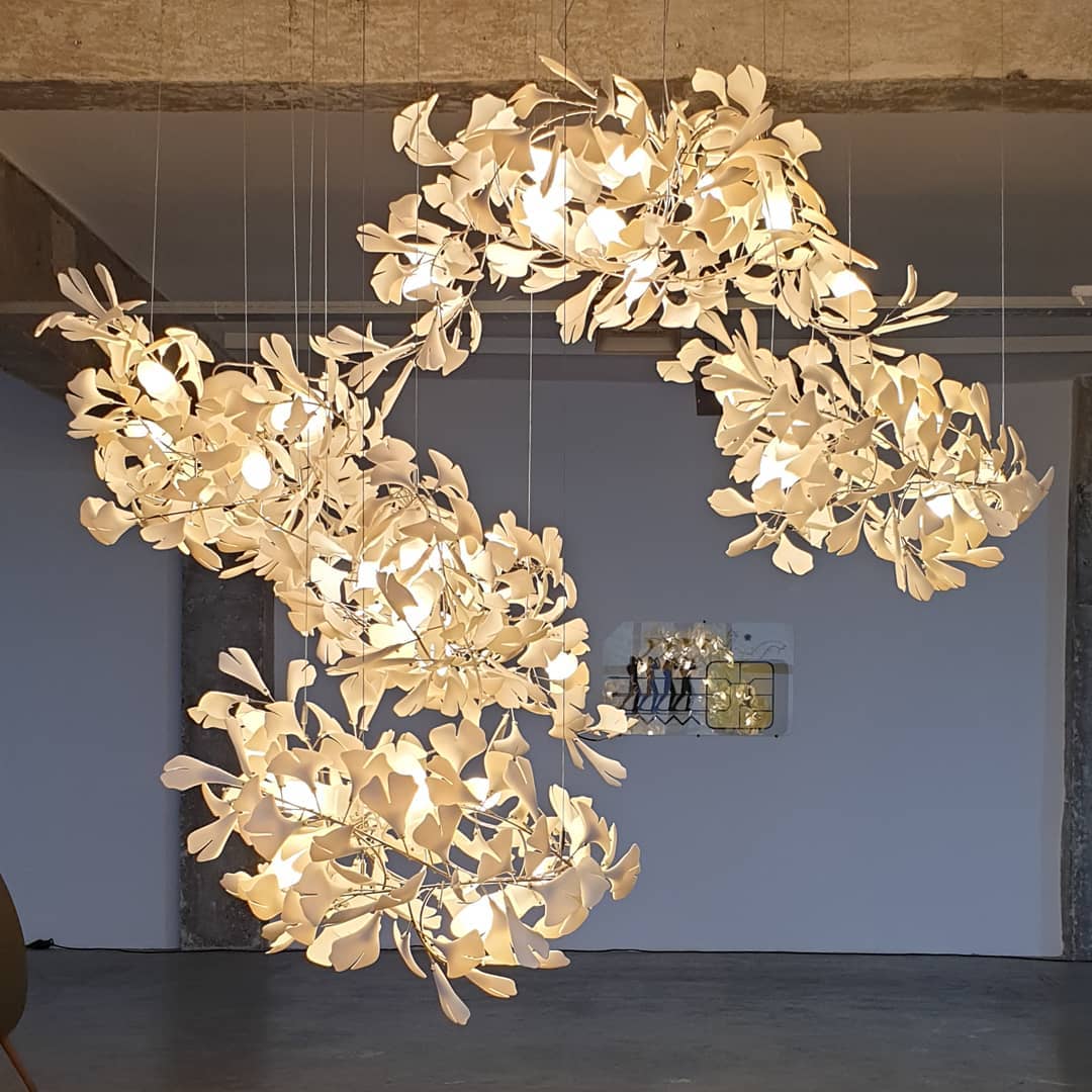 Gingko Leaves Chandelier - L 196.8″ x W 31.5″ x H 59.1″White & GoldBlushlighting