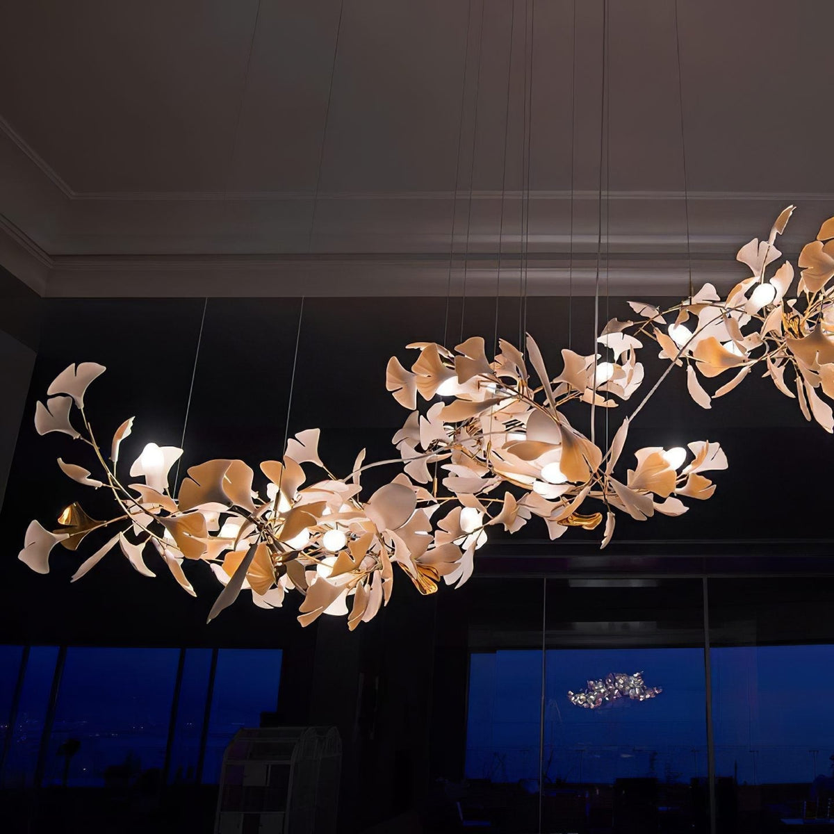 Gingko Leaves Chandelier - L 196.8″ x W 31.5″ x H 59.1″White & GoldBlushlighting