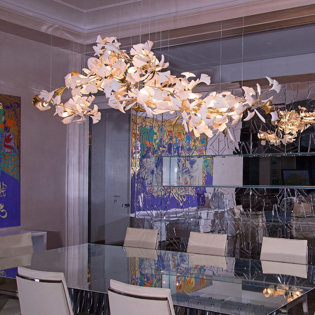 Gingko Leaves Chandelier - L 196.8″ x W 31.5″ x H 59.1″White & GoldBlushlighting