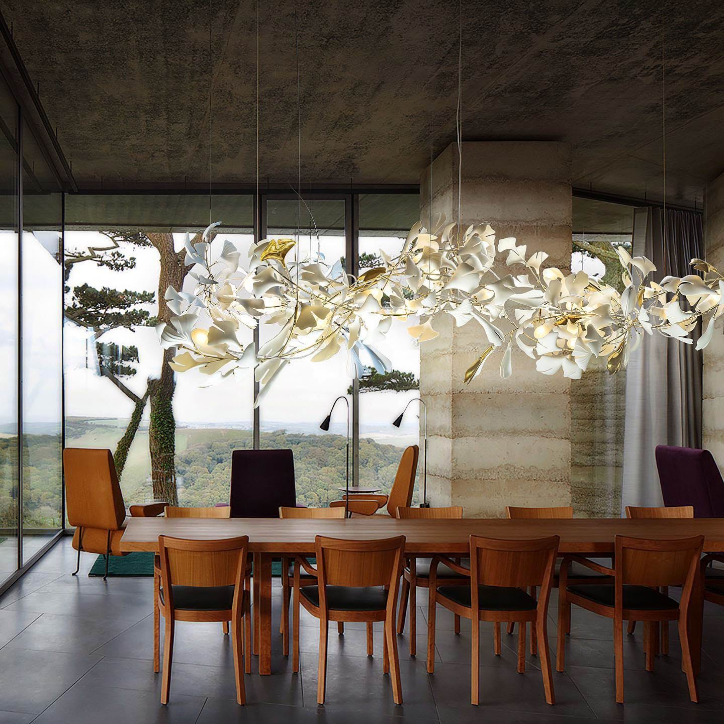 Gingko Leaves Chandelier - L 196.8″ x W 31.5″ x H 59.1″White & GoldBlushlighting