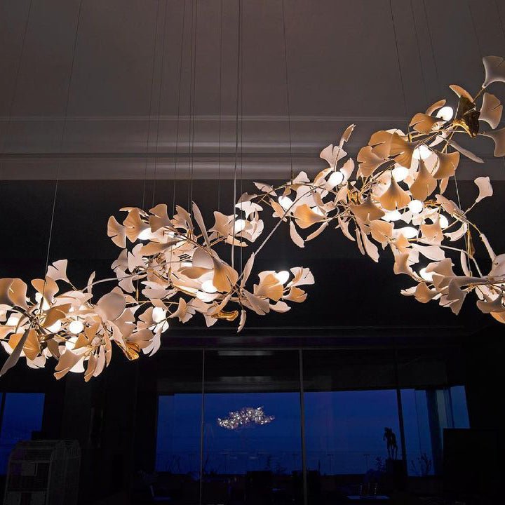 Gingko Leaves Chandelier - L 196.8″ x W 31.5″ x H 59.1″White & GoldBlushlighting