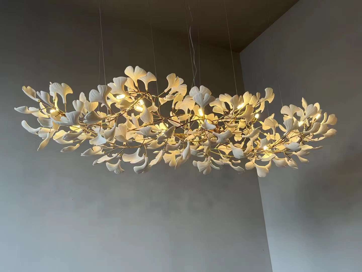 Gingko Leaves Chandelier - L 196.8″ x W 31.5″ x H 59.1″White & GoldBlushlighting