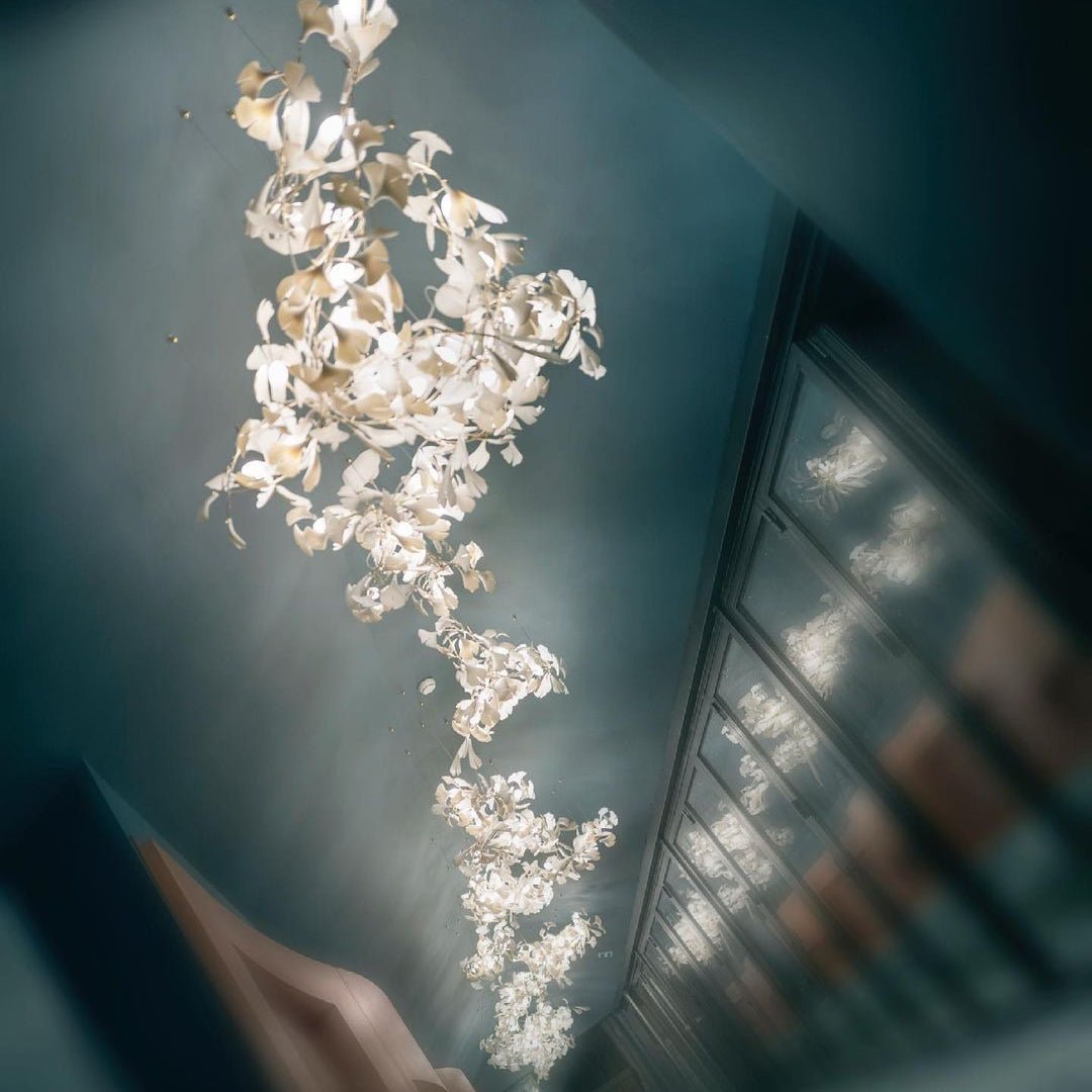 Gingko Leaves Chandelier - L 196.8″ x W 31.5″ x H 59.1″White & GoldBlushlighting