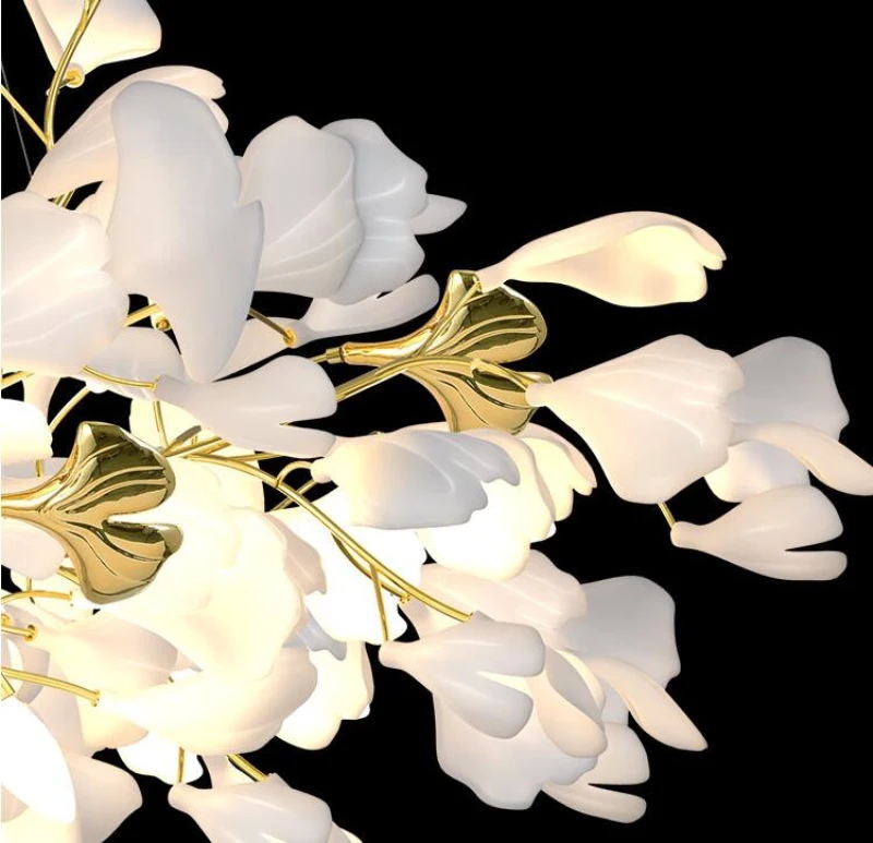 Gingko Leaves Chandelier - L 196.8″ x W 31.5″ x H 59.1″White & GoldBlushlighting