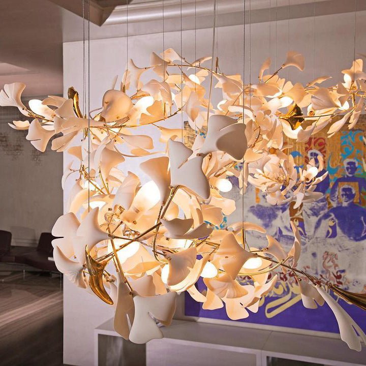 Gingko Leaves Chandelier - L 196.8″ x W 31.5″ x H 59.1″White & GoldBlushlighting