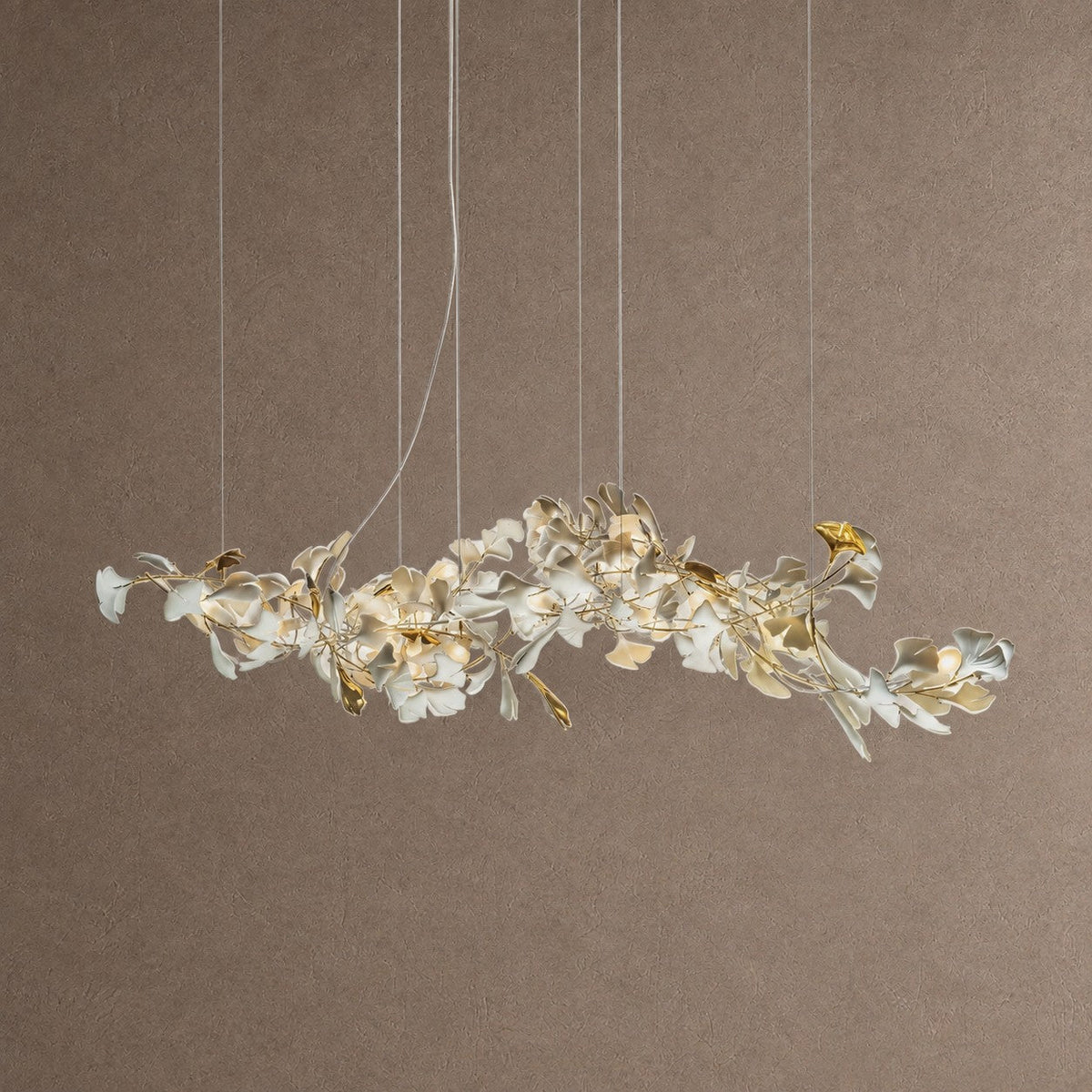 Gingko Linear Chandelier - L 196.8″ x W 31.5″ x H 59.1″White & GoldBlushlighting