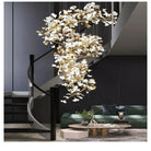 Ginkgo Cascading B (Spiral) Branch Chandelier-chandeliers for dining room,chandeliers for stairways,chandeliers for foyer,chandeliers for bedrooms,chandeliers for kitchen,chandeliers for living room-White + gold accents-H150CM (H59")-Blushlighting