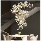 Ginkgo Cascading B (Spiral) Branch Chandelier-chandeliers for dining room,chandeliers for stairways,chandeliers for foyer,chandeliers for bedrooms,chandeliers for kitchen,chandeliers for living room-All white leaves-H150CM (H59")-Blushlighting