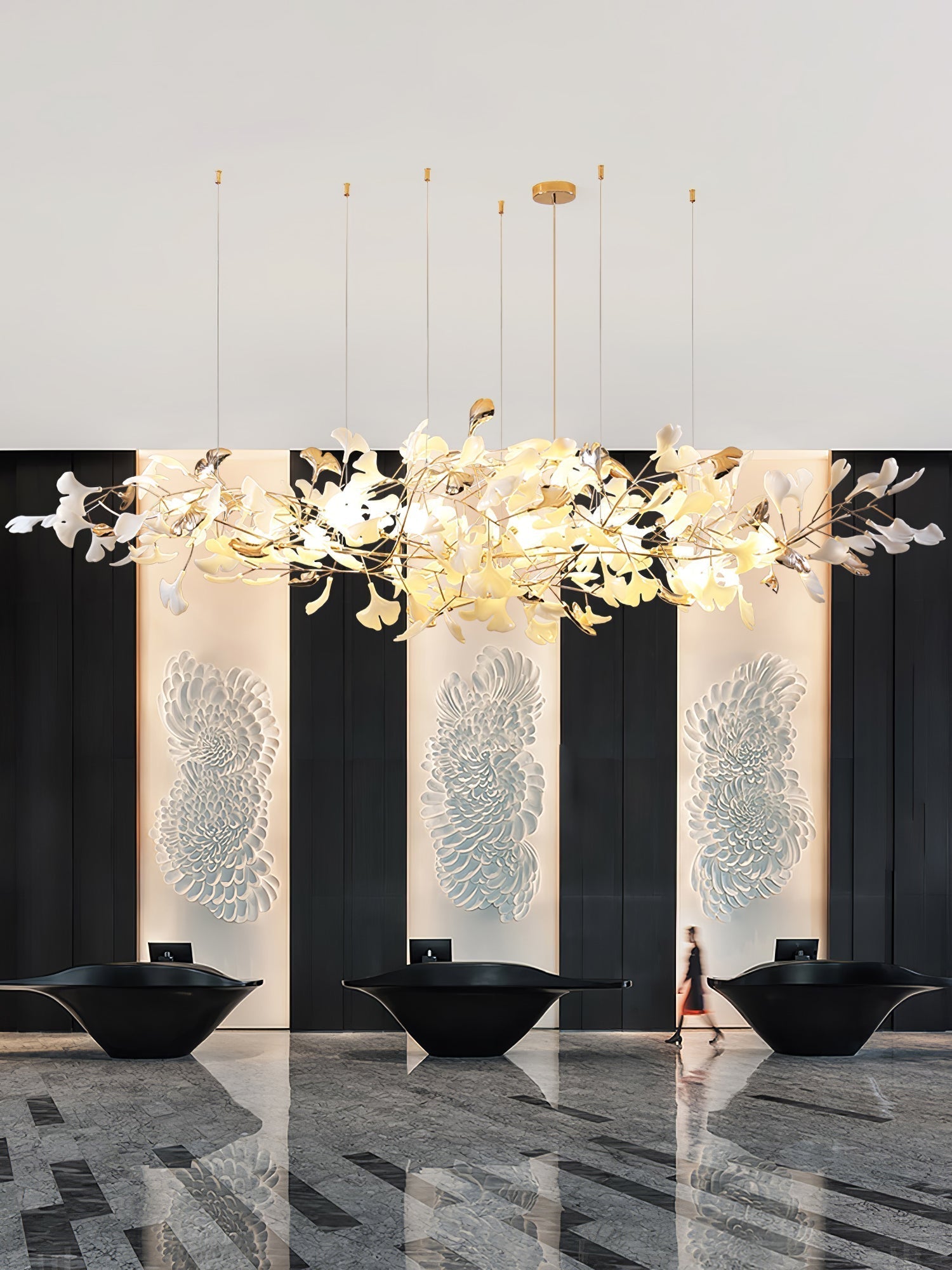 Ginkgo Cloud Chandelier - Model A L 78.7″ x W 23.6″ x H 23.6″Gold & WhiteBlushlighting