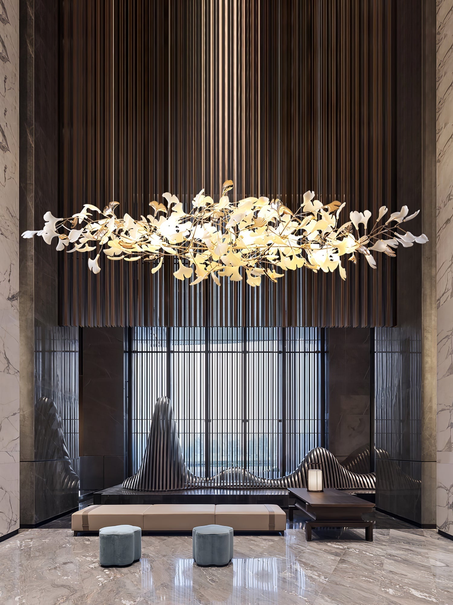 Ginkgo Cloud Chandelier - Model A L 78.7″ x W 23.6″ x H 23.6″Gold & WhiteBlushlighting