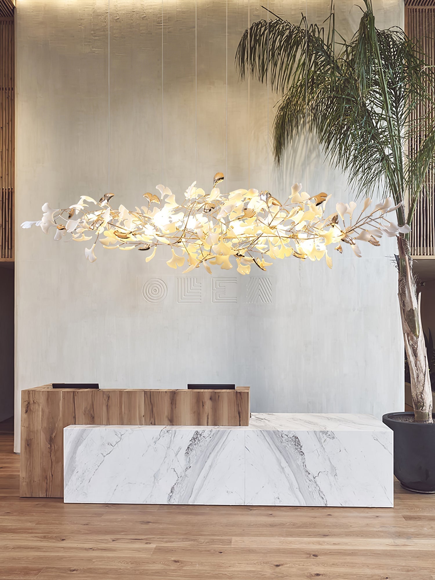 Ginkgo Cloud Chandelier - Model A L 78.7″ x W 23.6″ x H 23.6″Gold & WhiteBlushlighting