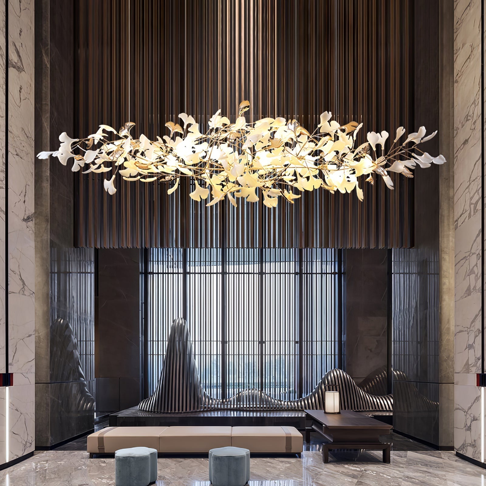 Ginkgo Cloud Chandelier - Model A L 78.7″ x W 23.6″ x H 23.6″Gold & WhiteBlushlighting