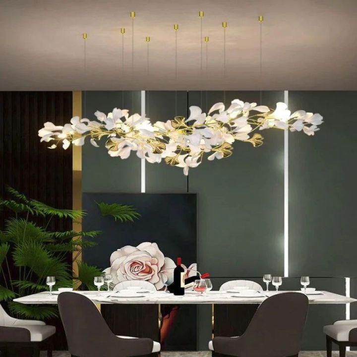 Ginkgo D Branch Chandelier-chandeliers for dining room,chandeliers for stairways,chandeliers for foyer,chandeliers for bedrooms,chandeliers for kitchen,chandeliers for living room-All white leaves-L150(L59")-Blushlighting