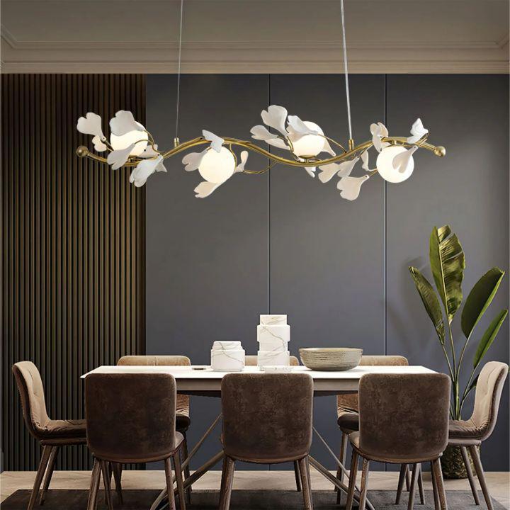 Ginkgo Glass Chandelier - 4 heads Size: L 39.4″(100cm) x H 6.3″(16cm)Blushlighting
