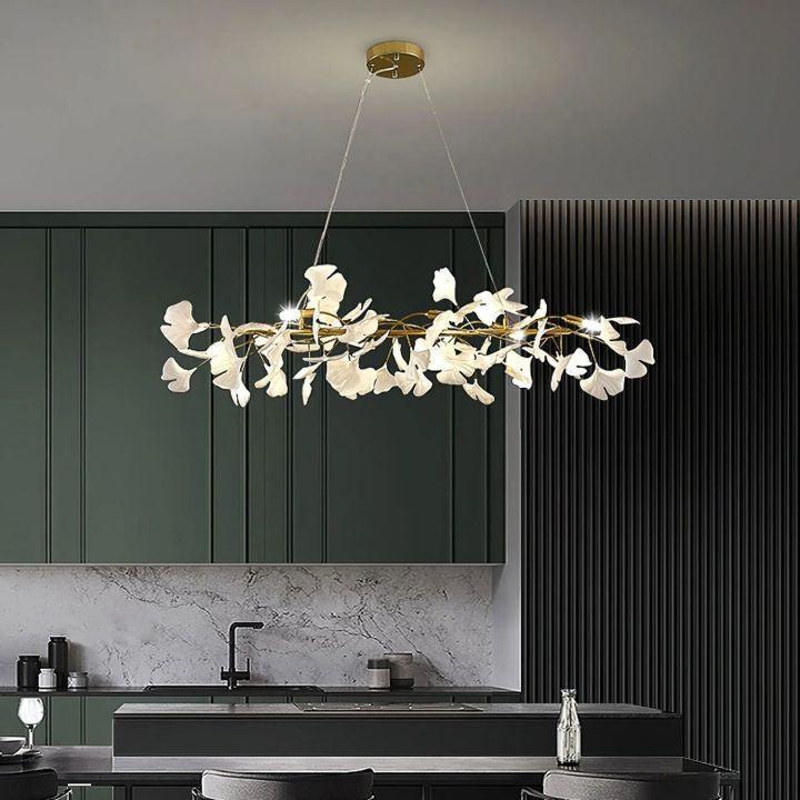 Ginkgo Luxury Chandelier Style E - 4 Lights: L 39.4''(100cm) x W 11.8''(30cm)Gold+WhiteBlushlighting
