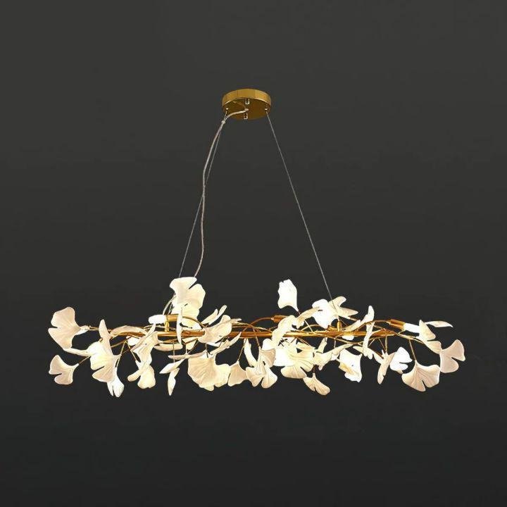 Ginkgo Luxury Chandelier Style E - 6 Lights: L 47.2''(120cm) x W11.8''(30cm)Gold+WhiteBlushlighting
